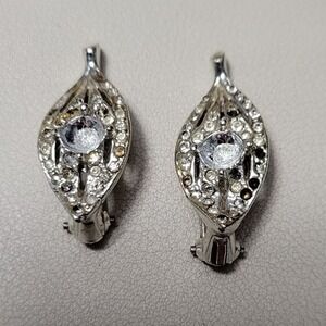 Vintage GOLDETTE Signed Rhinestone Clip On Earrings AS‎ IS